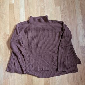 Toad&Co Lambswool Ribbed Brown Mock Neck Sweater Pockets Large Normcore Cottage